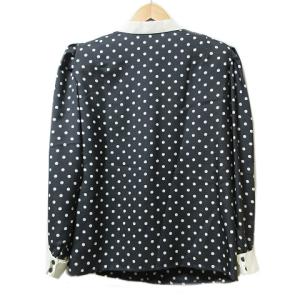 Leilian セットアップ ブラウス 長袖 パフスリーブ ひざ丈 スカート ドット 水玉 13＋ 大きいサイズ チャコールグレー 白 OKZ