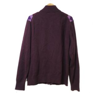 Aquascutum ニット ブルゾン アーガイル ウール ジップアップ スタンドカラー L 紫 パープル OKZ X