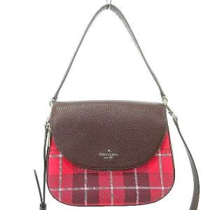 kate spade new york 美品 レイラ クラシック プレイド ミディアム フラップ ショルダーバッグ 2WAY レザー キャンバス チェック 茶 ブラウン