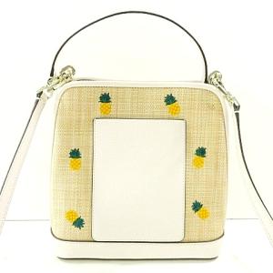 kate spade new york 美品 サマー ショルダーバッグ 2WAY パイナップル 刺繍  レザー 白 ホワイト U30 A0714