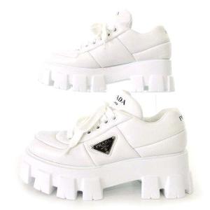 PRADA モノリス パデッド ナッパレザー シューズ ロゴプレート スニーカー 37.5 ホワイト