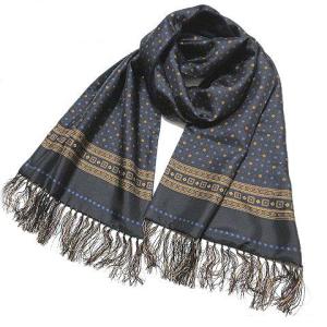 Brooks Brothers マフラー ダブルフェイス シルク カシミヤ フリンジ 花柄 総柄 黒 ブラック U180 X