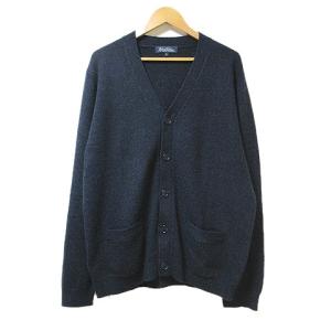 カシミヤ100% カーディガン ニット 長袖 Vカラー M 紺 ネイビー U180 X