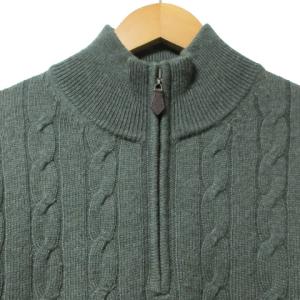 Brooks Brothers ハーフジップ セーター ケーブルニット 長袖 ウール スタンドカラー S 緑 グリーン U180 X