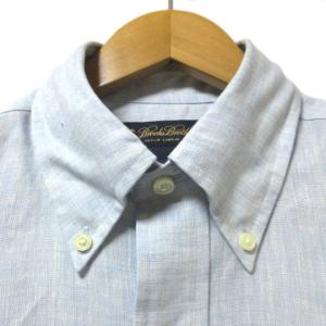 Brooks Brothers 未使用 シャツ 長袖 リネン100% ボタンダウン M 水色 U90 X