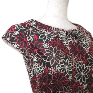 TOCCA ワンピース ひざ丈 キャップスリーブ 花柄 刺繍 0 S相当 ブラック ピンク GY19 X