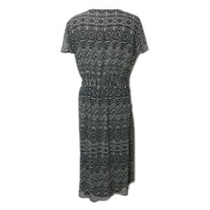 Leilian ワンピース ひざ丈 総柄 半袖 カシュクール レイヤード ウエストリボン 11 L相当 黒系 GY19 X