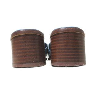 TORY BURCH カバー サンダル 型押し チャンキーヒール ロゴ 青 ブルー 6M 約23cm GY19 X