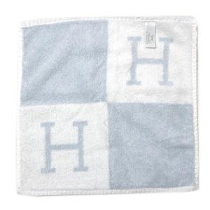 HERMES ハンドタオル ハンカチ Avalon アヴァロン ロゴ 白 青 レディース GY19 X
