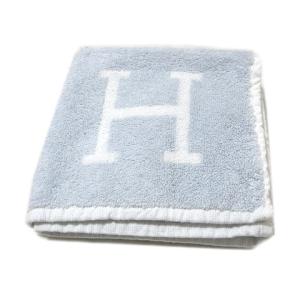 HERMES ハンドタオル ハンカチ Avalon アヴァロン ロゴ 白 青 レディース GY19 X