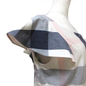 BLUE LABEL CRESTBRIDGE 半袖 ブラウス ペプラム チェック リボン 38 M相当 紺 白 ピンク U30 X