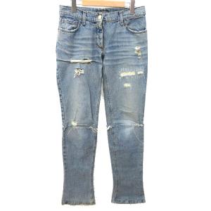 デニム パンツ リペア加工 ブーツカット ローライズ ジップフライ 47 サイズL 青 ブルー IBO1 AA K042810