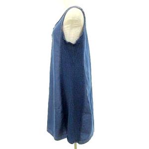 me ISSEY MIYAKE ノースリーブ ワンピース ひざ丈 カリフラワープリーツ 切替 デニム調 Aライン F 青 ブルー GY09