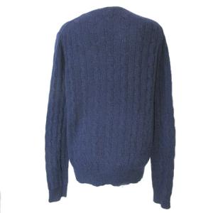 POLO RALPH LAUREN 長袖 ニット セーター カシミヤ混 ウール ケーブル Vネック ワンポイント刺繍 LG 紺 ネイビー X