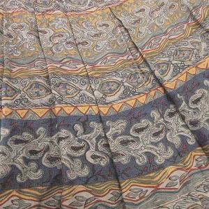 Leilian 総柄 スカート ひざ丈 フレア プリーツ 13 Lサイズ グレー ネイビー系 OKZ