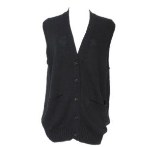 リネン シルク混 ニット ベスト ジレ 前開き 2 M相当 黒 ブラック U30 X