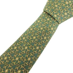 ネクタイ 総柄 シルク レギュラータイ フランス製 ビジネス グリーン GY09