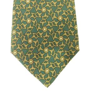 HERMES ネクタイ 総柄 シルク レギュラータイ フランス製 ビジネス グリーン GY09