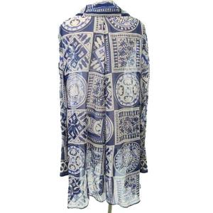 CELINE シルク シャツ シースルー カットソー 長袖 オーバーサイズ 38 ブルー ホワイト U90