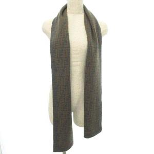 FENDI マフラー ズッカ柄 リバーシブル ウール ブラウン グレー U90