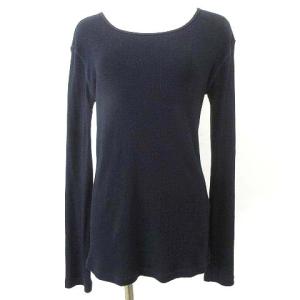 21年 カシミヤ混 リブ Tシャツ 長袖 ニット クルーネック トップス F 紺 ネイビー U90