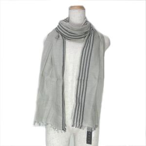タグ付き ストール リネン コットン フリンジ ストライプ グレー フリーサイズ GY09 X