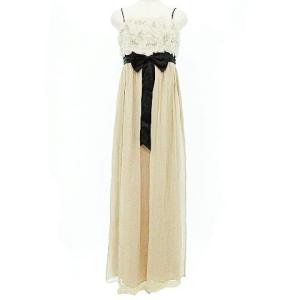 タグ付き 刺繍 ロング ドレス ワンピース ベアトップ ビジュー フリル リボン パーティー 二次会 36 ベージュ GY09
