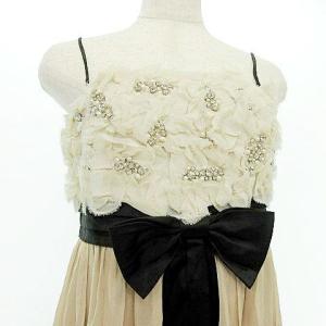 GRACE CONTINENTAL タグ付き 刺繍 ロング ドレス ワンピース ベアトップ ビジュー フリル リボン パーティー 二次会 36 ベージュ GY09