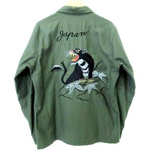 THE REAL McCOY'S ユーティリティシャツ 長袖 スカ刺繍 タイガー 竜 MJ18011 L グリーン U90 A0927
