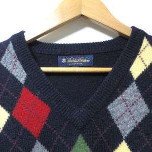 Brooks Brothers 2点セット マフラー ニット セーター Vネック アーガイル ラムズウール M 紺 ネイビー U90 X