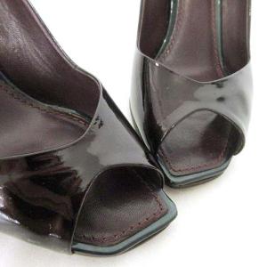 LOUIS VUITTON パテント パンプス スクエアトゥ ハイヒール サンダル バックストラップ 34.5 22cm ブラウン U90