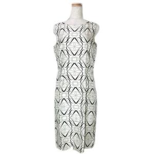 Brooks Brothers アンサンブル カーディガン ワンピース シルク ニット 長袖 ひざ丈 ノースリーブ 総柄 S 6 LL相当 白 U90 X