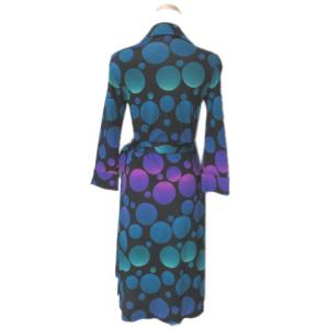 DIANE von FURSTENBERG シルク ワンピース JUSTIN ラップ カシュクール ひざ丈 7分袖 ドット 水玉 2 M相当 黒 青 紫 U90 X
