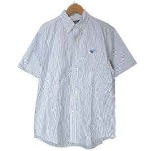ボタンダウン シャツ 半袖 ストライプ ゴールデンフリース ワンポイント刺繍 M 青 白 U90 X