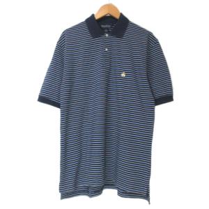 ポロシャツ 半袖 ボーダー ゴールデンフリース ワンポイント刺繍 M 紺 青 白 U90 X