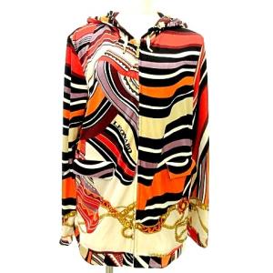 タグ付 ジップ パーカー ベロア 総柄 ストレッチ 42 L マルチカラー ベージュ 赤 レッド 黒 ブラック IBO37