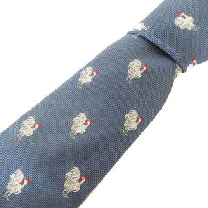 ネクタイ 総柄 鶏柄 ニワトリ シルク レギュラータイ フランス製 ビジネス ブルー GY09