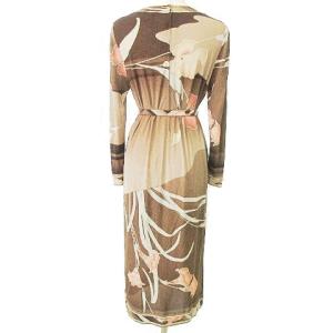 LEONARD ファーストライン シルク 花柄 ワンピース ひざ丈 ウエストリボン M ブラウン