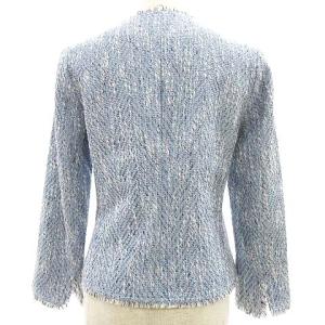 Theory 美品 22SS CARMEL FEMININE SLIM JKTノーカラー ツイード  ジャケット ブルゾン 0 サックスブルー