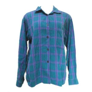 美品 シャツ 長袖 チェック オープンカラー アウトドア ウエア S ライトブルー パープル GY11 X