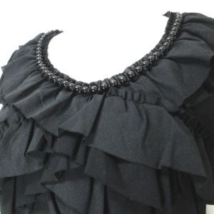 TO BE CHIC 美品 半袖 カットソー フリル ビジュー 2 M相当 黒 ブラック GY09 X