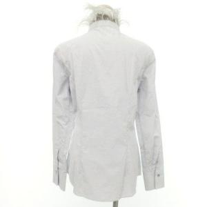 BRUNELLO CUCINELLI オーストリッチフェザー ブラウス 長袖 シャツ バンドカラー スリムシルエット M ライトブルー GY09