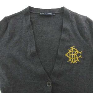 RALPH LAUREN 美品 ニット カーディガン 長袖 Vネック 刺繍 カットソー XS グレー GY09