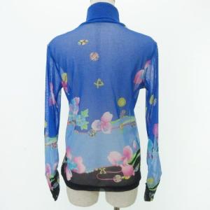 LEONARD SPORT シースルーカットソー 花柄 パワーネット ハイネック 42 ブルー