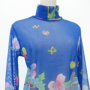 LEONARD SPORT シースルーカットソー 花柄 パワーネット ハイネック 42 ブルー