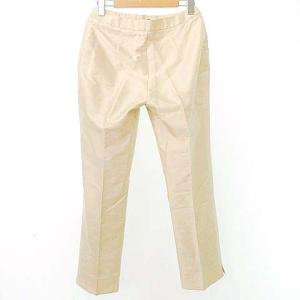 OLD ENGLAND シルク スラックス パンツ 裾スリット スリム 36 ベージュ GY09