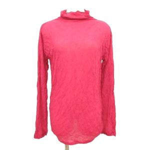 美品 長袖 カットソー ハイネック 薄手 シワ加工 シアー M ピンク GY09