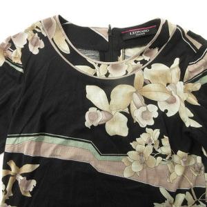 LEONARD 花柄 カットソー 長袖 フラワープリント トップス M 黒 ブラック GY09