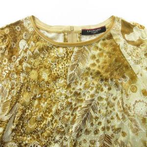 LEONARD 美品 羽根 花柄 カットソー トップス プリント フリル袖 長袖 LL ベージュ GY09