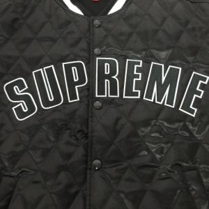 Supreme 17SS QUILTED SATIN VARSITY JACKET L ブラック